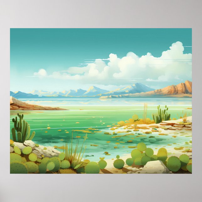 Poster Deserto pela Pintura do Sea Beach Cactus (Frente)