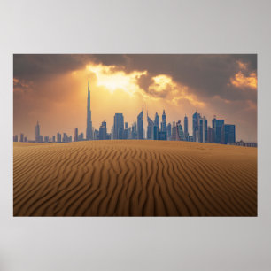 Poster Desertos Vista Skyline do Dubai de Sand Dune