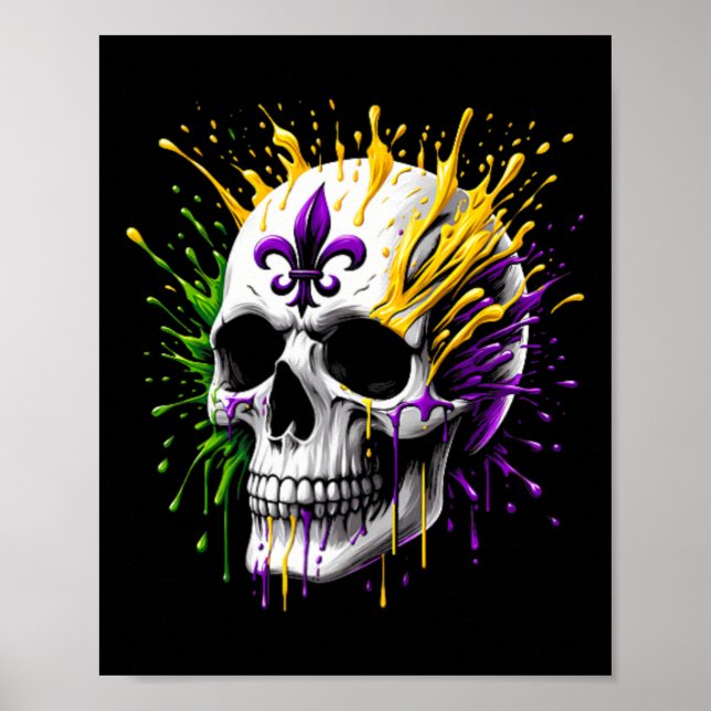 Poster Desfile de Carnaval de Mardi Gras Caveira Gordo No (Frente)