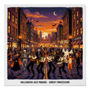 Póster Desfile de Jazz do Halloween Procissão do Pôr do S