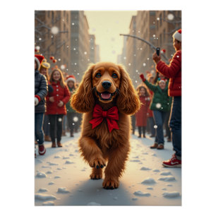 Póster Desfile de Natal do Cocker Spaniel Pintura de Feri
