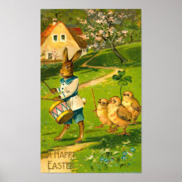 Poster Desfile de páscoa com coelho e Pintinhos