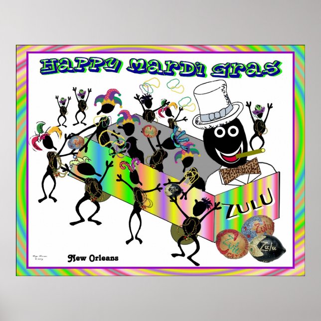 Poster Desfile de Zulu em Mardi Gras (Frente)