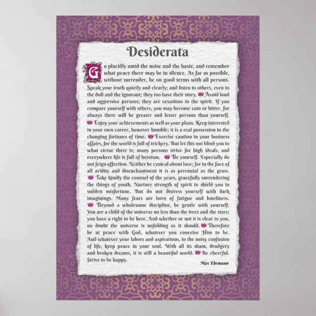 Poster Desiderata - Coisas desejadas (Frente)