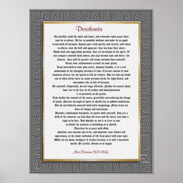 Poster Desiderata "coisas desejadas", prosa (Frente)