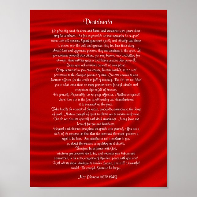 Póster Desiderata "coisas desejadas", prosa em vermelho (Frente)