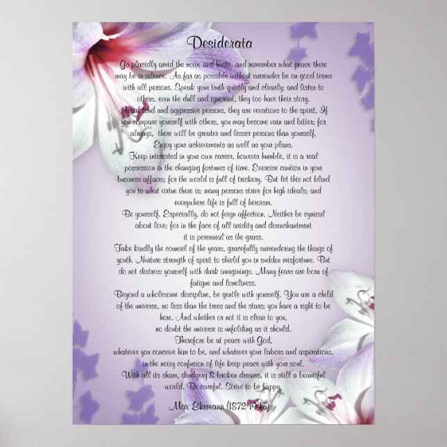 Poster Desiderata "coisas desejadas", prosa floral (Frente)