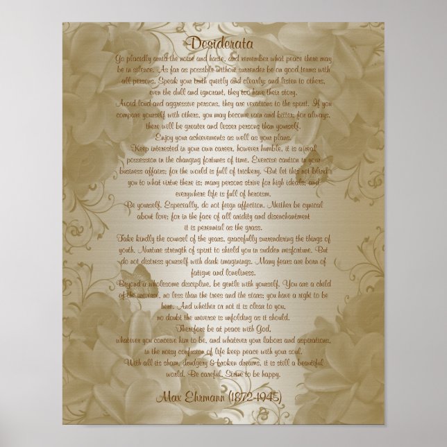 Poster Desiderata "coisas desejadas", prosa floral (Frente)