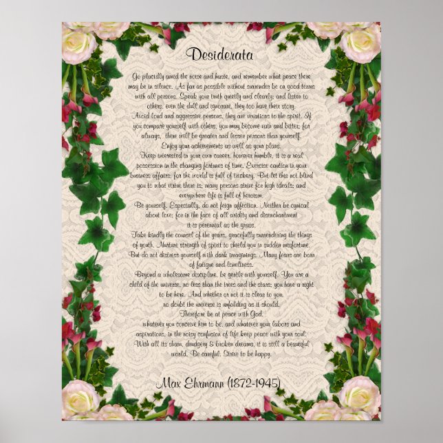 Poster Desiderata "coisas desejadas", prosa flores exótic (Frente)