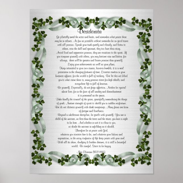 Poster Desiderata "coisas desejadas" prosa fundo irlandês (Frente)