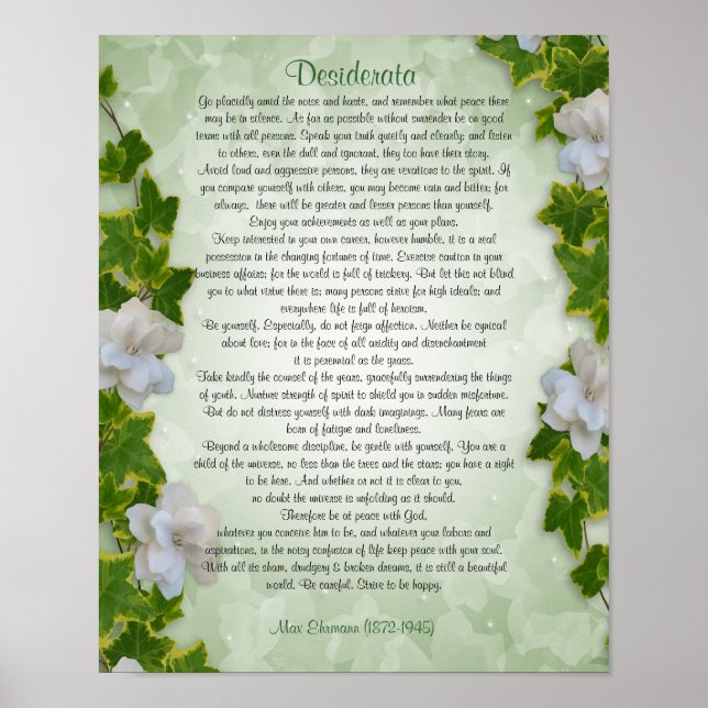 Póster Desiderata "coisas desejadas", prosa Ivy floral (Frente)