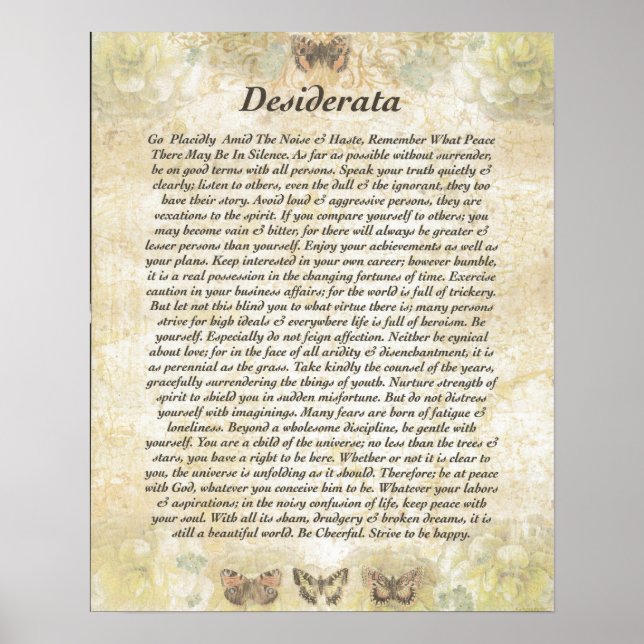 Póster DESIDERATA com borboletas alegres (Frente)