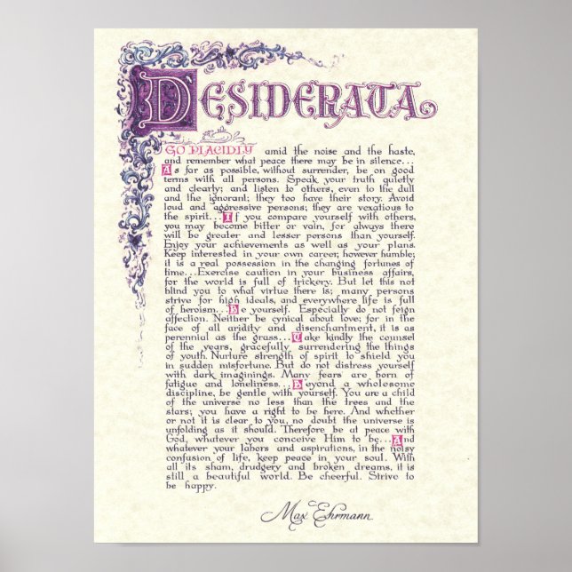 Poster DESIDERATA com cores florentinas (Frente)