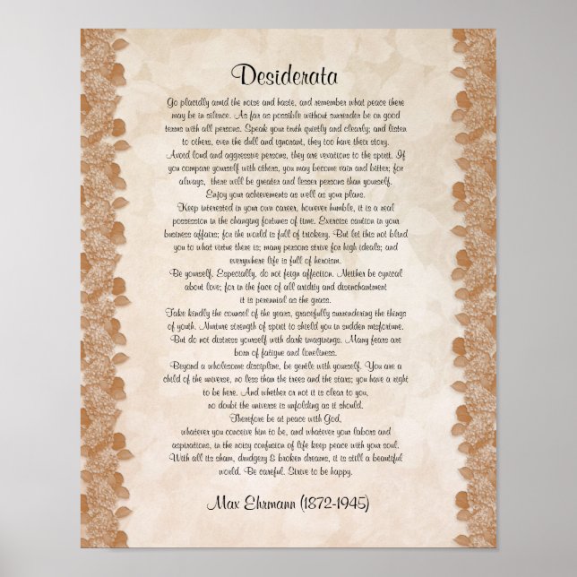Póster Desiderata "desired things" parchment floral (Frente)