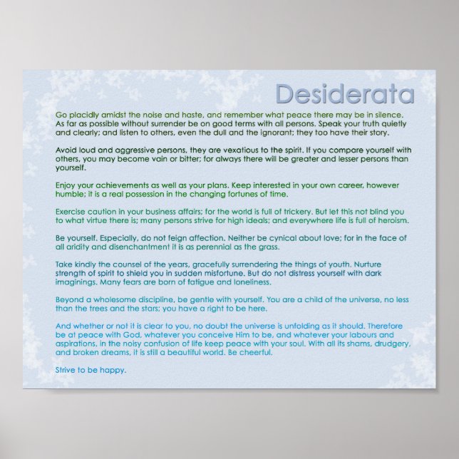 Poster Desiderata e Borboletas (Frente)