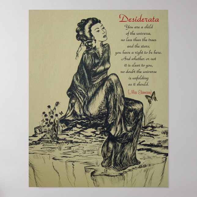 Poster Desiderata em desenho de caneta e tinta , arte asi (Frente)