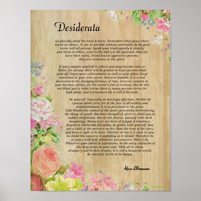 Poster Desiderata em Painel de Madeira Rústica com Trim F (Frente)