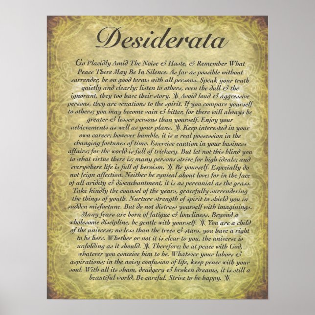 Póster DESIDERATA em papel antigo (Frente)