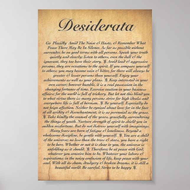Poster DESIDERATA em papel de madeira em relevo (Frente)