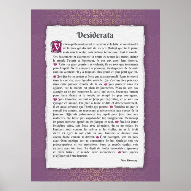 Poster Desiderata - Escolhas désirées - poème (Frente)