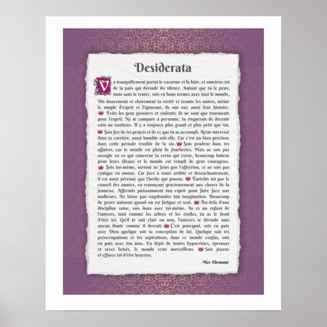 Poster Desiderata - Escolhas désirées - poème (Frente)