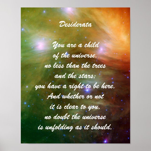 Poster Desiderata Filho do Universo (Frente)