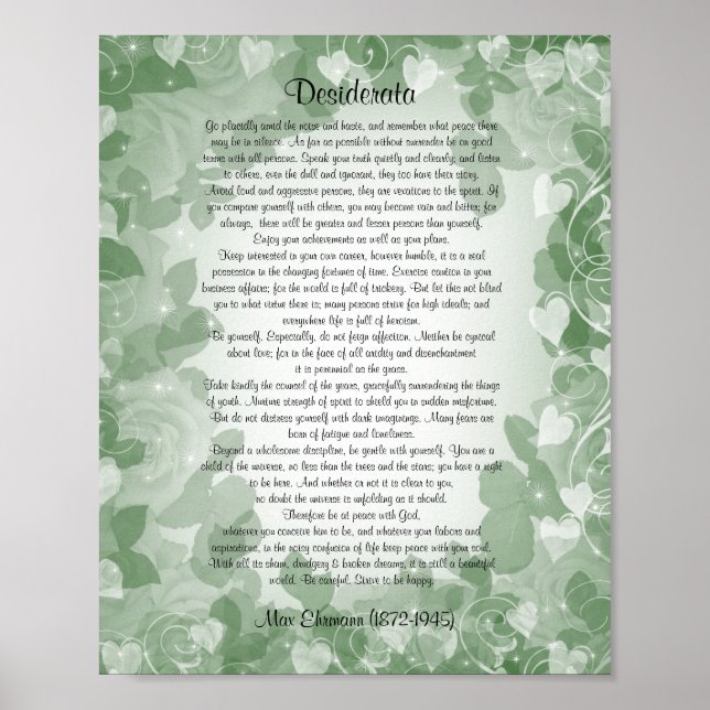 Póster Desiderata" floral verde proso (Frente)