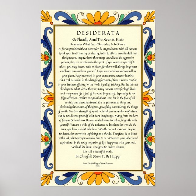 Póster Desiderata na Borda Floral do Art Deco (Frente)