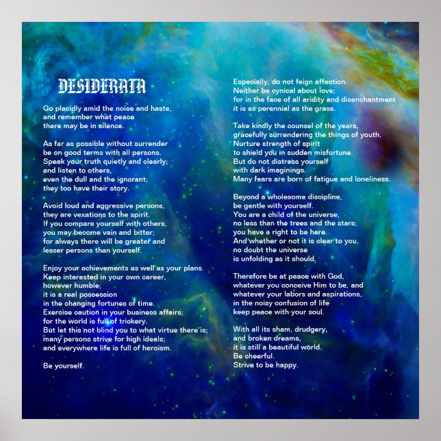 Póster Desiderata na Nebulosa Orion (Frente)