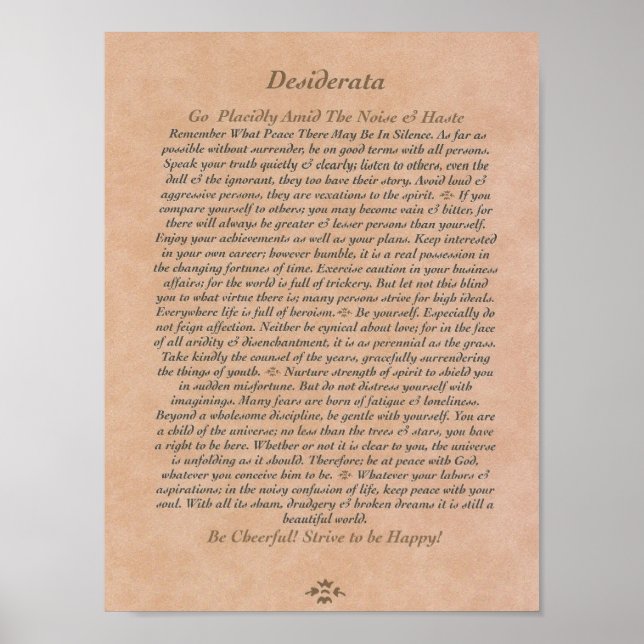 POSTER DESIDERATA no couro enlatado (Frente)