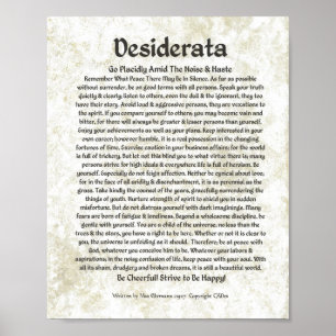 Poster DESIDERATA Poem  Max Ehrmann-Medieval Calligraphy
