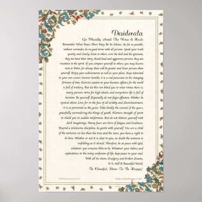 Poster Desiderata Poem por Max Ehrmann Floral Medici (Frente)