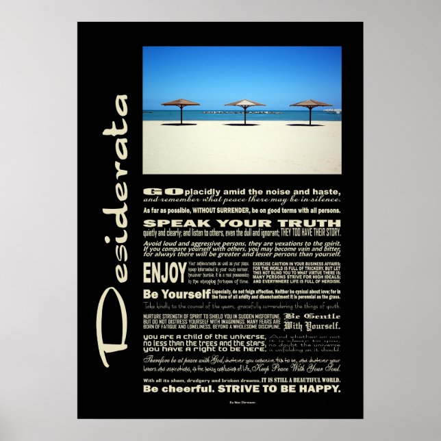 Poster Desiderata Poem Sonha Que Vive Em Praia (Frente)