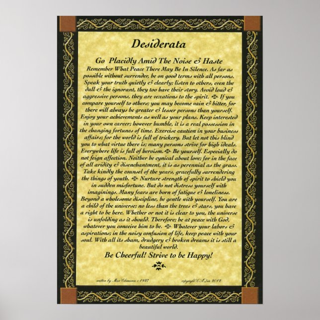 POSTER DESIDERATA por Max Ehrmann (Frente)