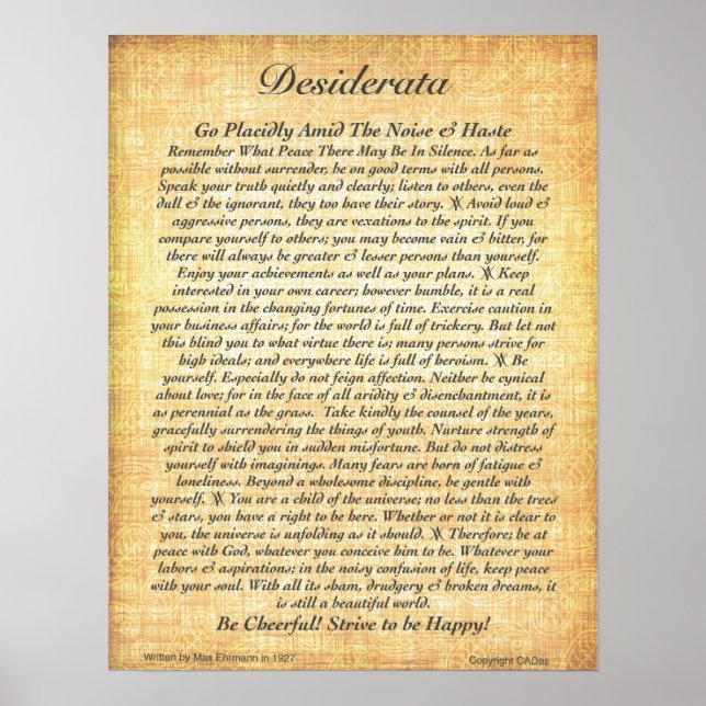 POSTER DESIDERATA por Max Ehrmann=16x20 Fóssil (Frente)