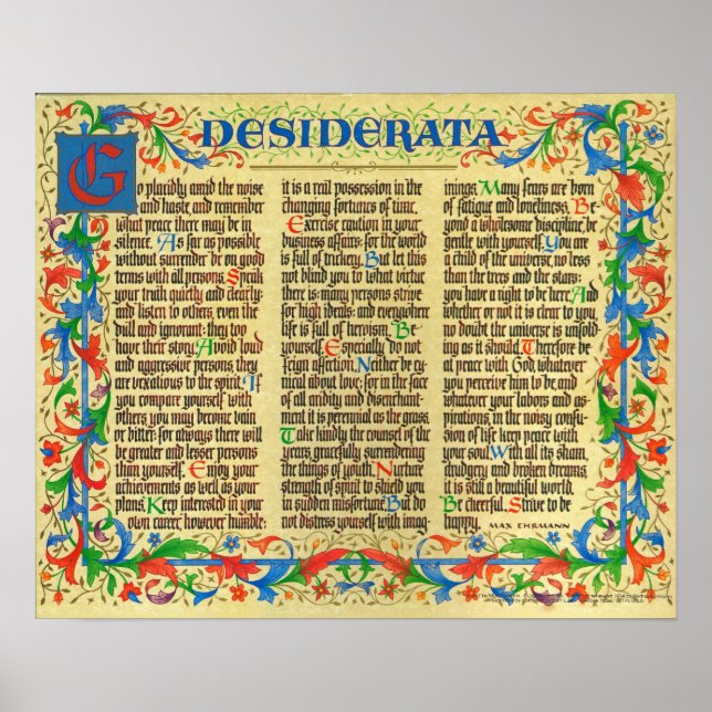 POSTER DESIDERATA por Max Ehrmann=Florentine II (Frente)