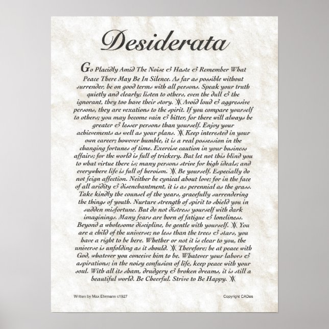 POSTER DESIDERATA por Max Ehrmann MUITOS TAMANHOS (Frente)