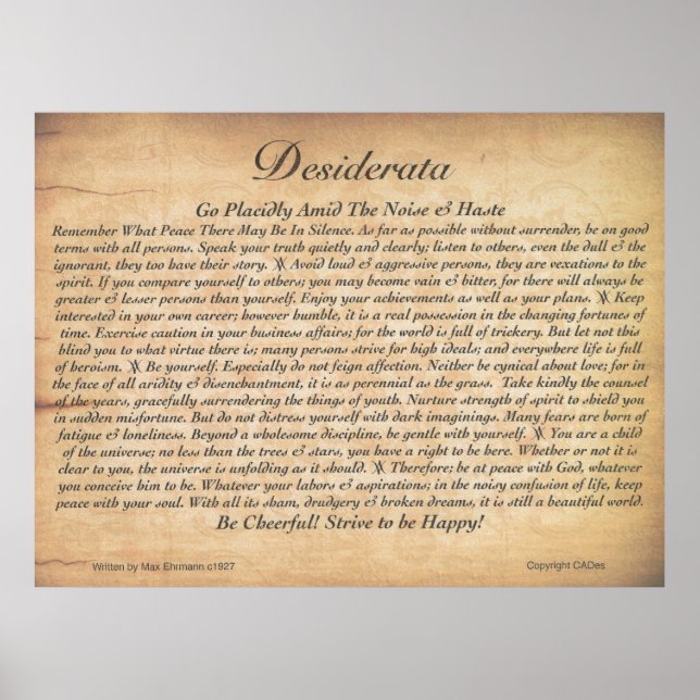 Poster DESIDERATA Poster-Max Ehrmann-Plank da Madeira Emb (Frente)