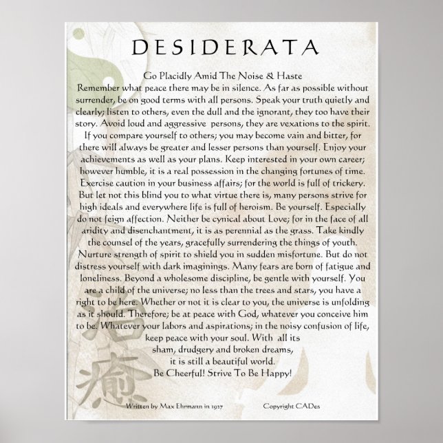 Póster Desiderata Poster=Meditando Yoga Yin Yang Design (Frente)