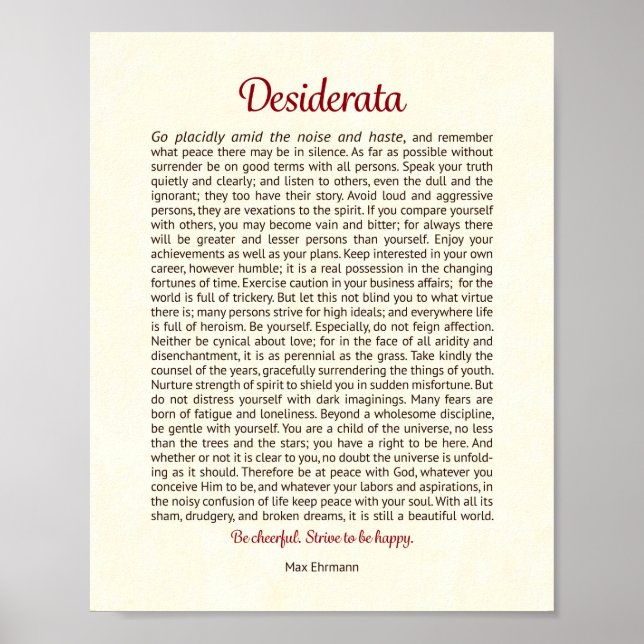 Poster Desiderata Print | Desiderata Art (Frente)