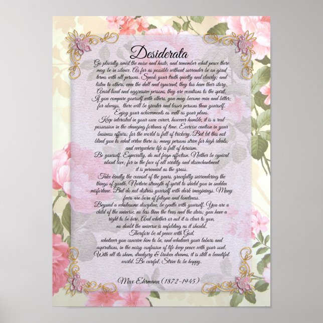 Poster Desiderata, prosa floral "coisas desejadas" por Ma (Frente)