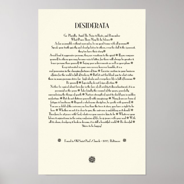 Poster DESIDERATA Sunburst em pergaminho (Frente)