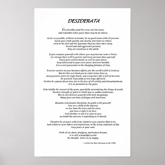 Póster Desiderata White (Frente)