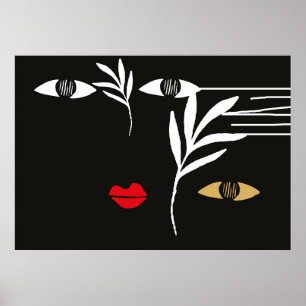Poster Design abstrato com o mínimo de rosto feminino. U