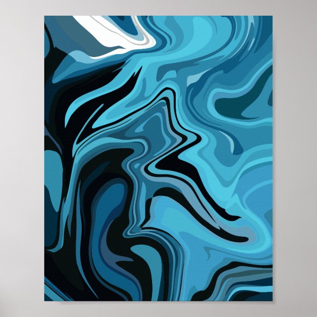 Poster Design Abstrato de Onda de Mármore Azul (Frente)