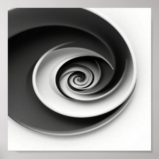 Poster Design Abstrato Espiral Preto e Branco Elegante, 