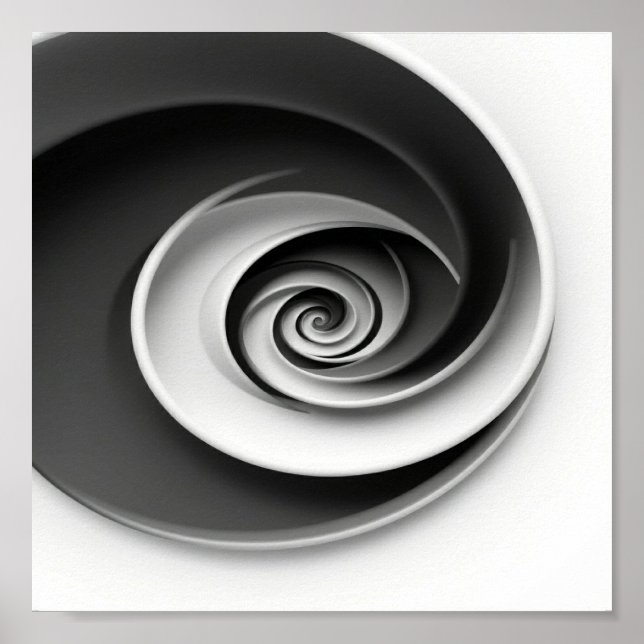 Poster Design Abstrato Espiral Preto e Branco Elegante,  (Frente)