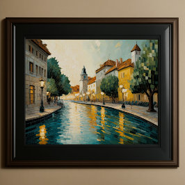 Poster Design Abstrato Moderno Laranja Azul Dourado Europ