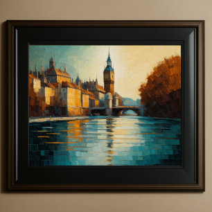 Poster Design Abstrato Moderno Laranja Azul Dourado Europ