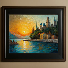 Poster Design Abstrato Moderno Laranja Azul Dourado Europ